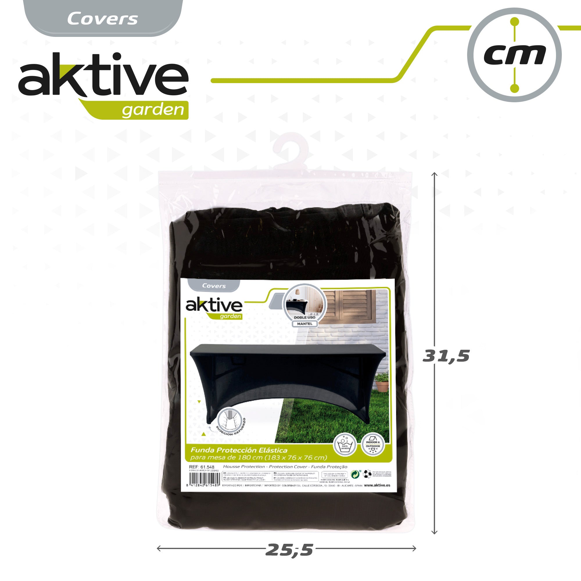 Capa elástica preta para mesa retangular de 180 cm Aktive - 61548