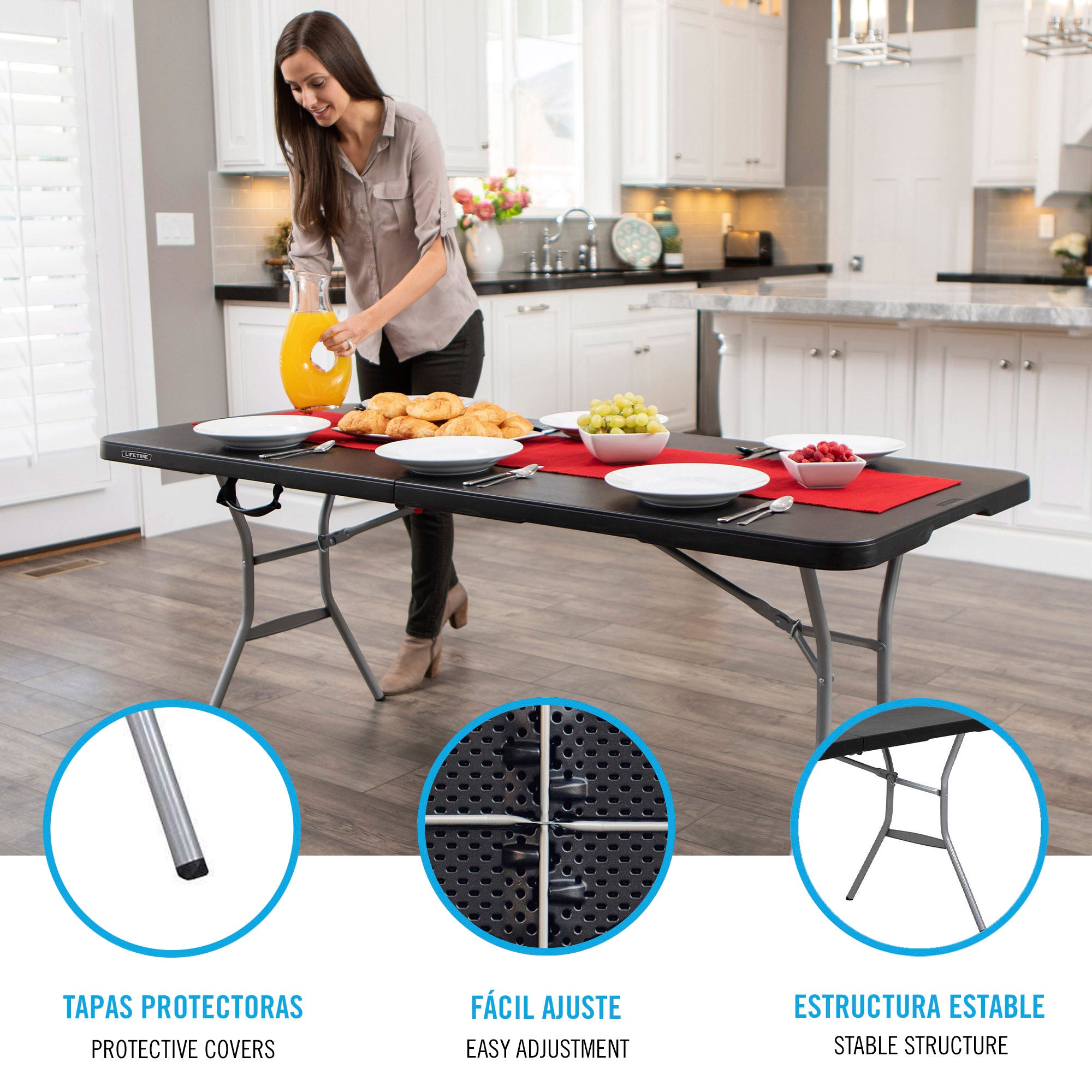 Mesa dobrável retangular preta 183 x 76 x 73 cm - 92126