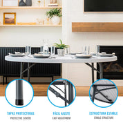 PEAKFORM Mesa redonda patas plegables blanca Ø180x74 cm
