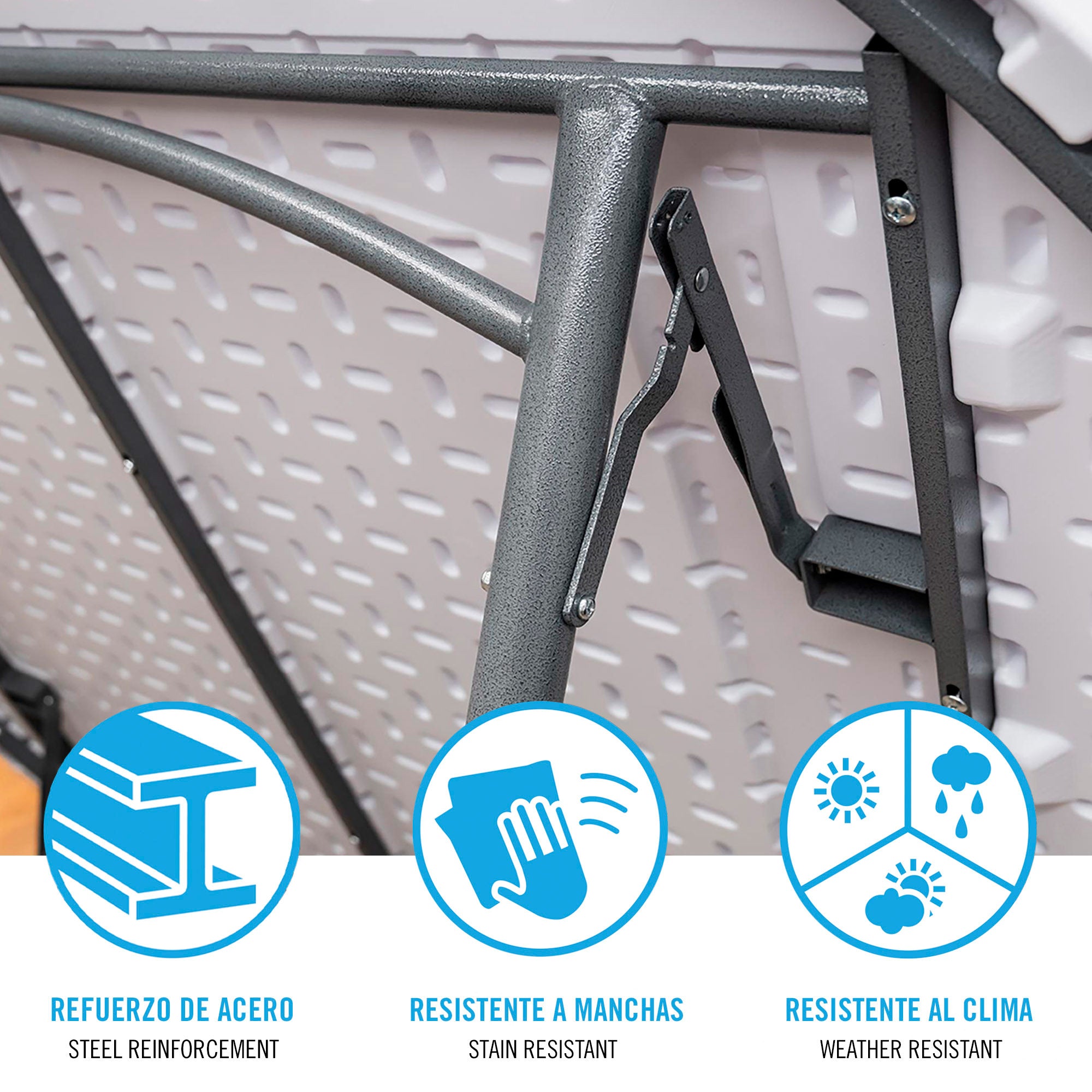 PEAKFORM Mesa redonda patas plegables blanca Ø180x74 cm