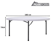PEAKFORM Mesa redonda patas plegables blanca Ø180x74 cm