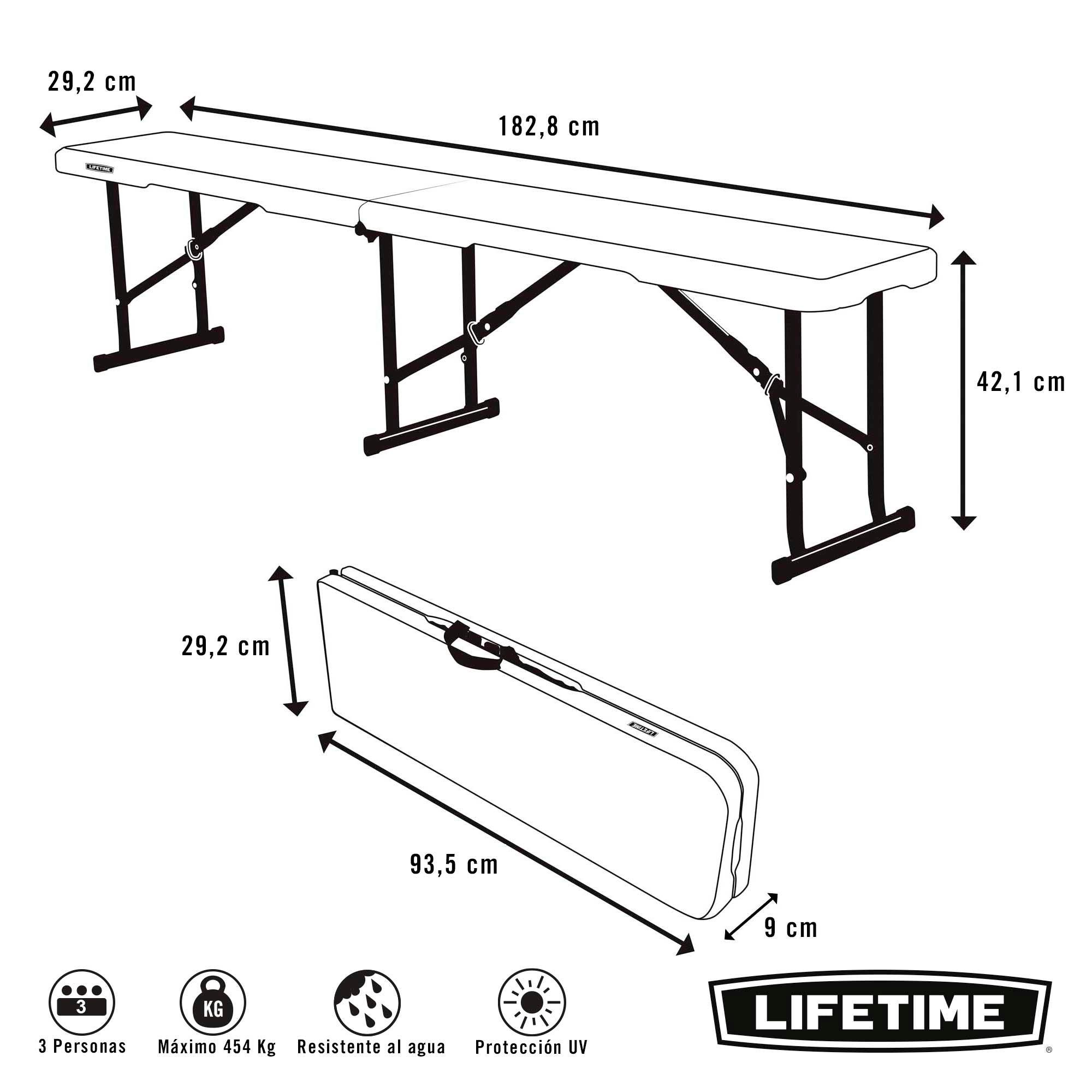 Banco plegable ultrarresistente 183x29x42 cm máx. 454 kg - Lifetime