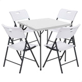 Conjunto de mesa dobrável quadrada + 4 cadeiras dobráveis, branco 