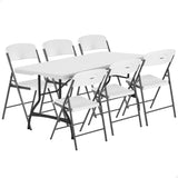 Conjunto de mesa dobrável 182x76 cm + 6 cadeiras dobráveis, branco 