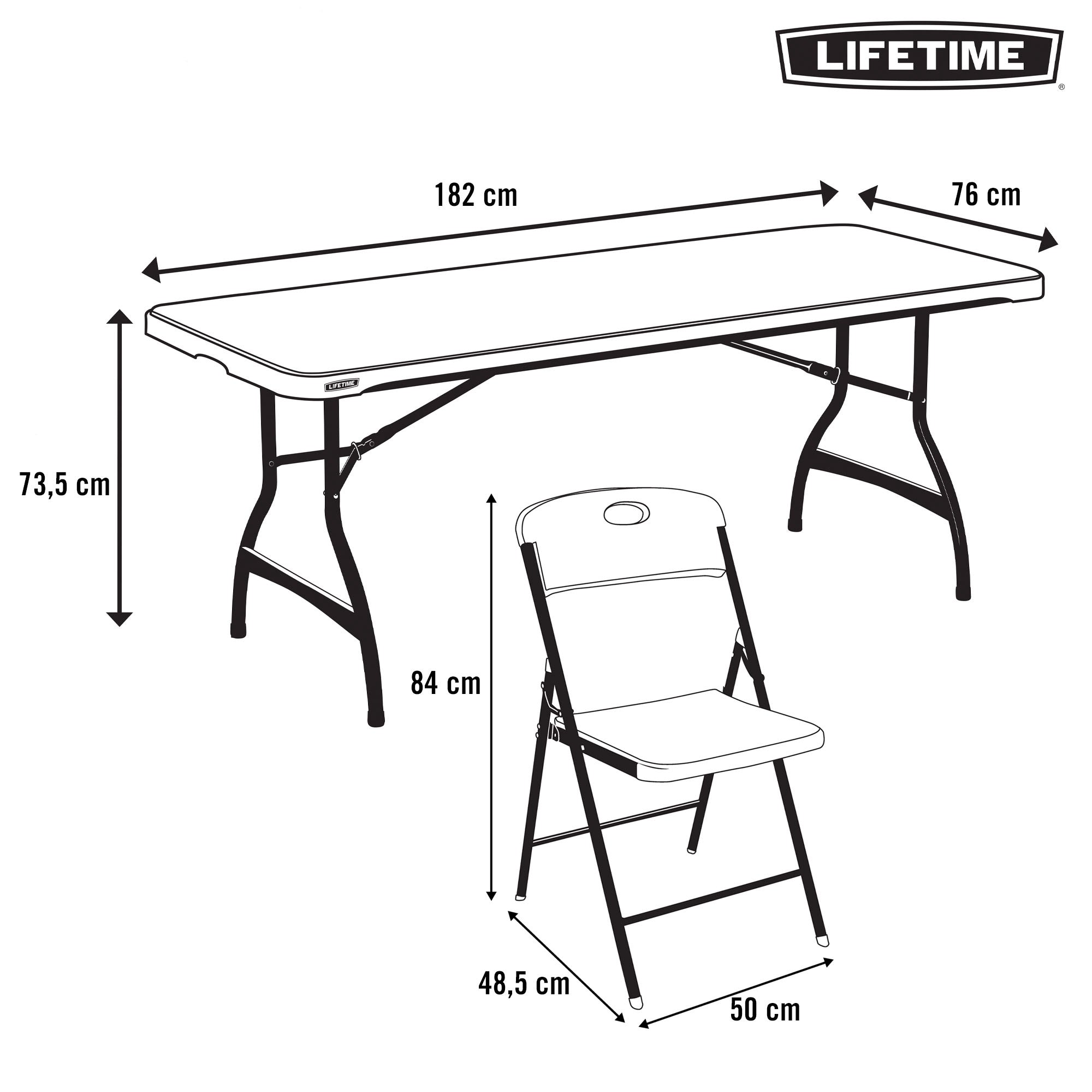 Pack mesa plegable 182x76 cm + 6 sillas plegables color negro - Lifetime