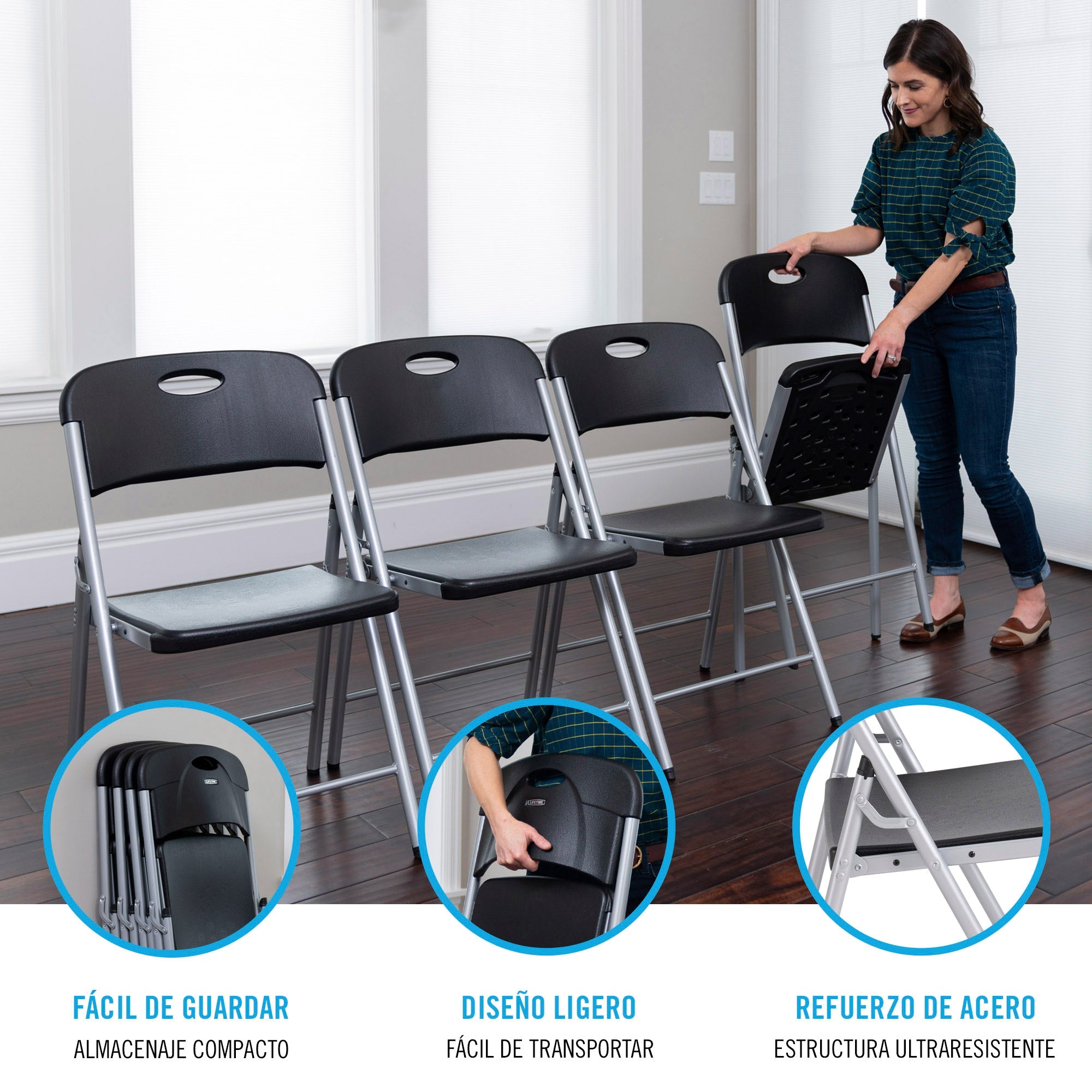 Pack mesa plegable 182x76 cm + 6 sillas plegables color negro - Lifetime