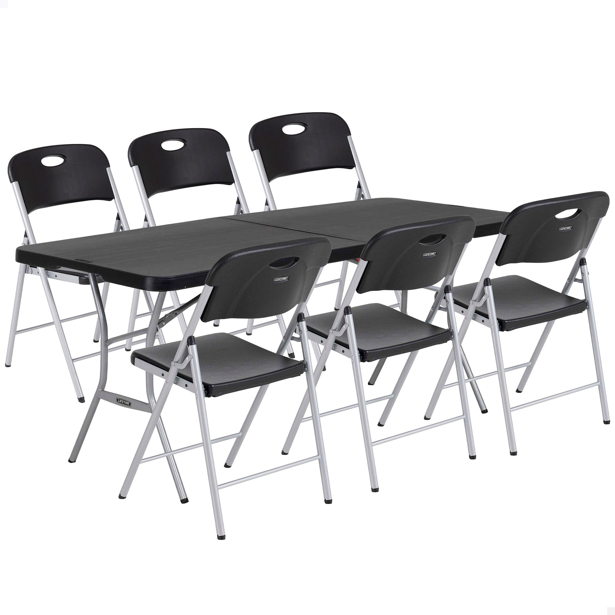 Pack mesa plegable 183x76 cm + 6 sillas plegables color negro - Lifetime