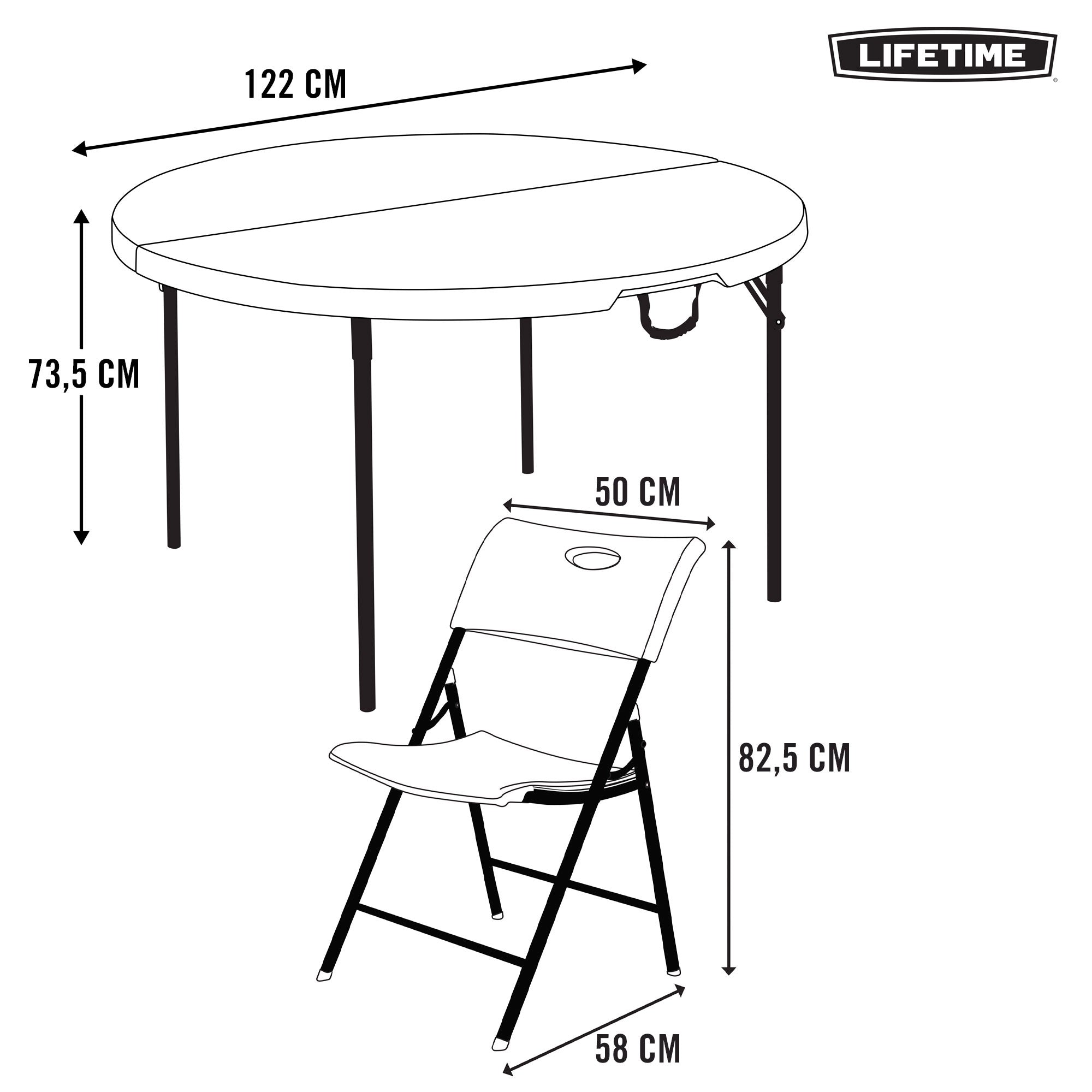 Pack mesa redonda plegable Ø122 cm + 4 sillas plegables color blanco - Lifetime