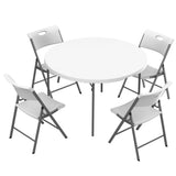 Conjunto de mesa dobrável redonda Ø122 cm + 4 cadeiras dobráveis ​​em branco 