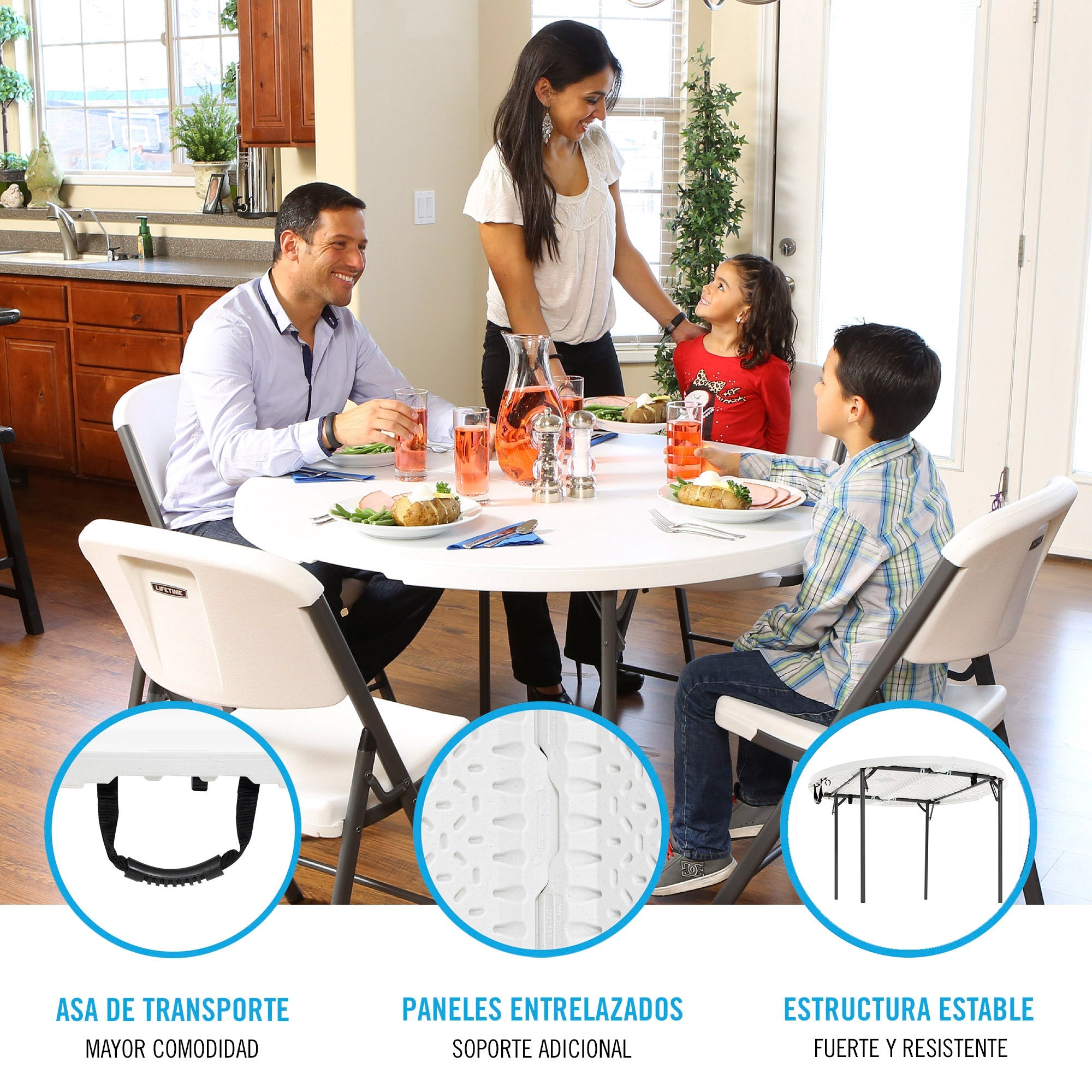Pack mesa redonda plegable Ø122 cm + 4 sillas plegables color blanco - Lifetime