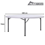 PEAKFORM Mesa redonda patas plegables blanca Ø180x74 cm - Lifetime