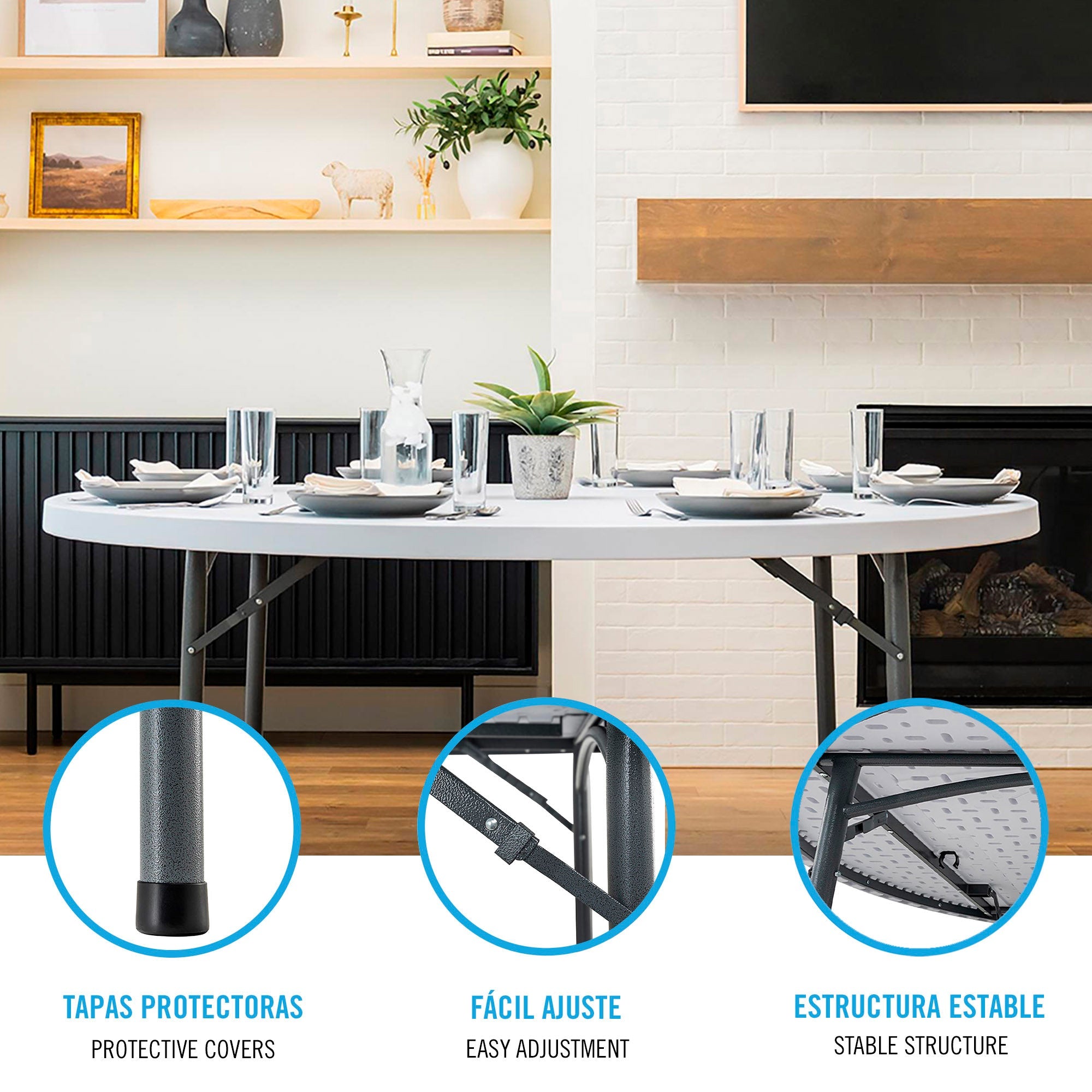 PEAKFORM Mesa redonda patas plegables blanca Ø180x74 cm - Lifetime