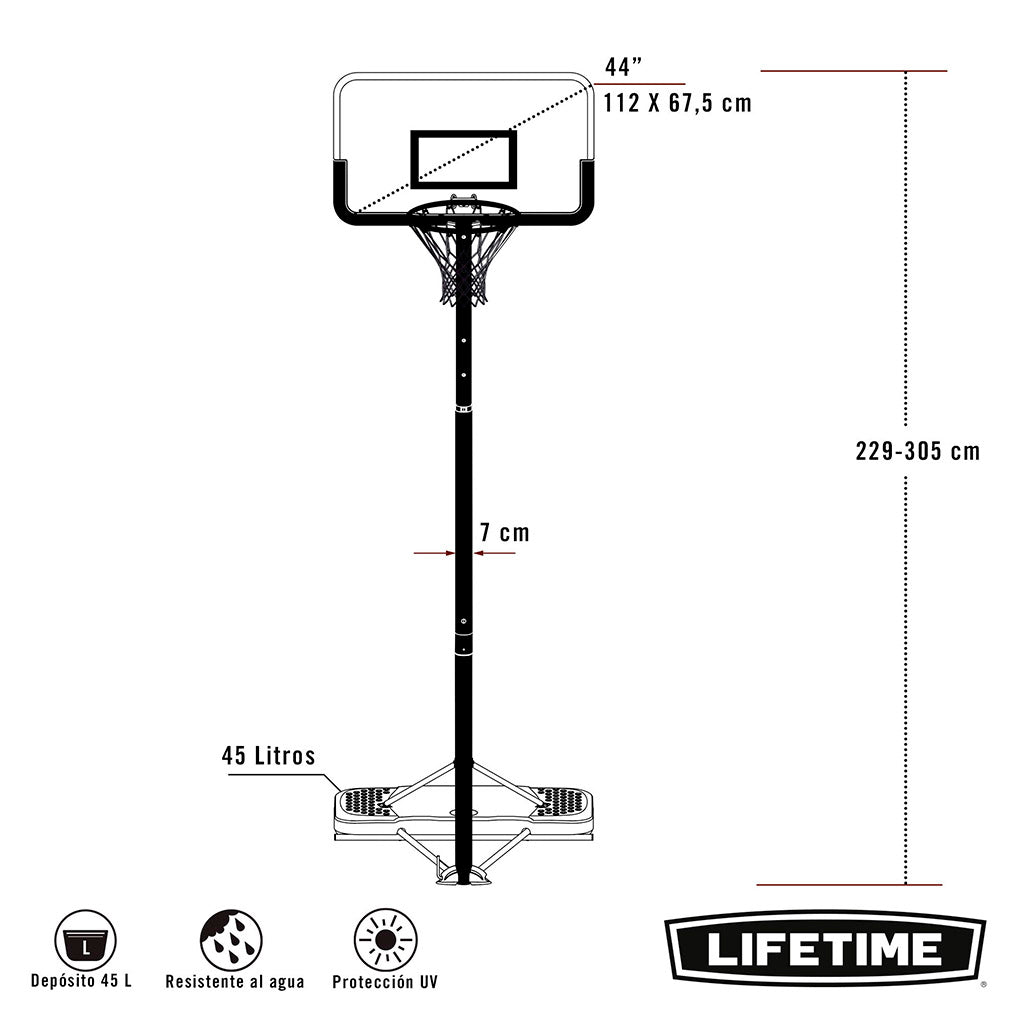 Canasta de baloncesto altura regulable - 229/305 cm - 92404 - Lifetime