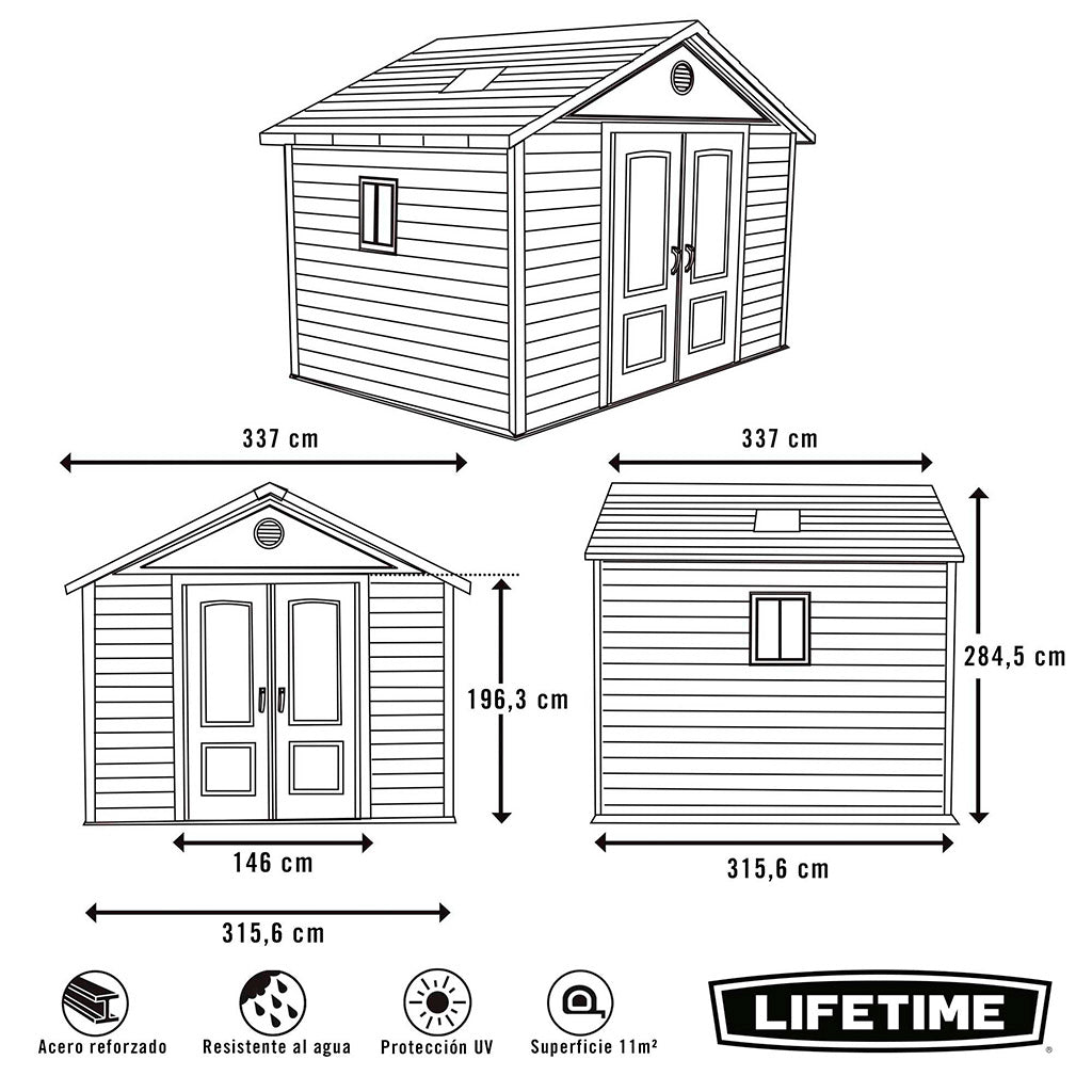 Caseta de jardín con suelo y ventanas - 11 m2 - 92310 - Lifetime