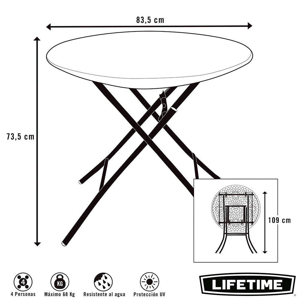 Mesa auxiliar plegable redonda blanco - Ø84 x 74 cm - 92104 - Lifetime