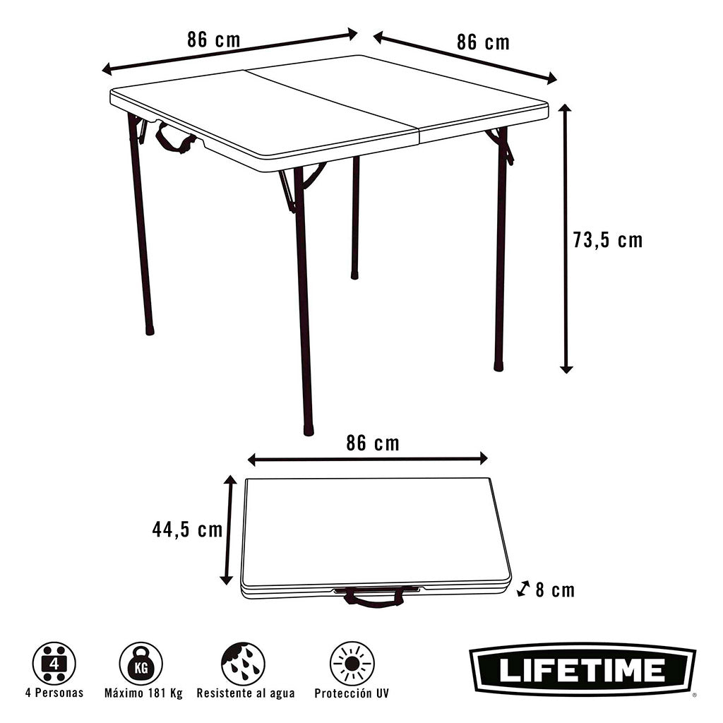 Mesa cuadrada plegable blanco - 86 x 86 x 74 cm - 92103 - Lifetime