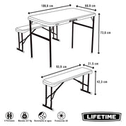 Mesa picnic plegable crema con bancos - 106,5 x 61 x 73,5 cm - 92202 - Lifetime