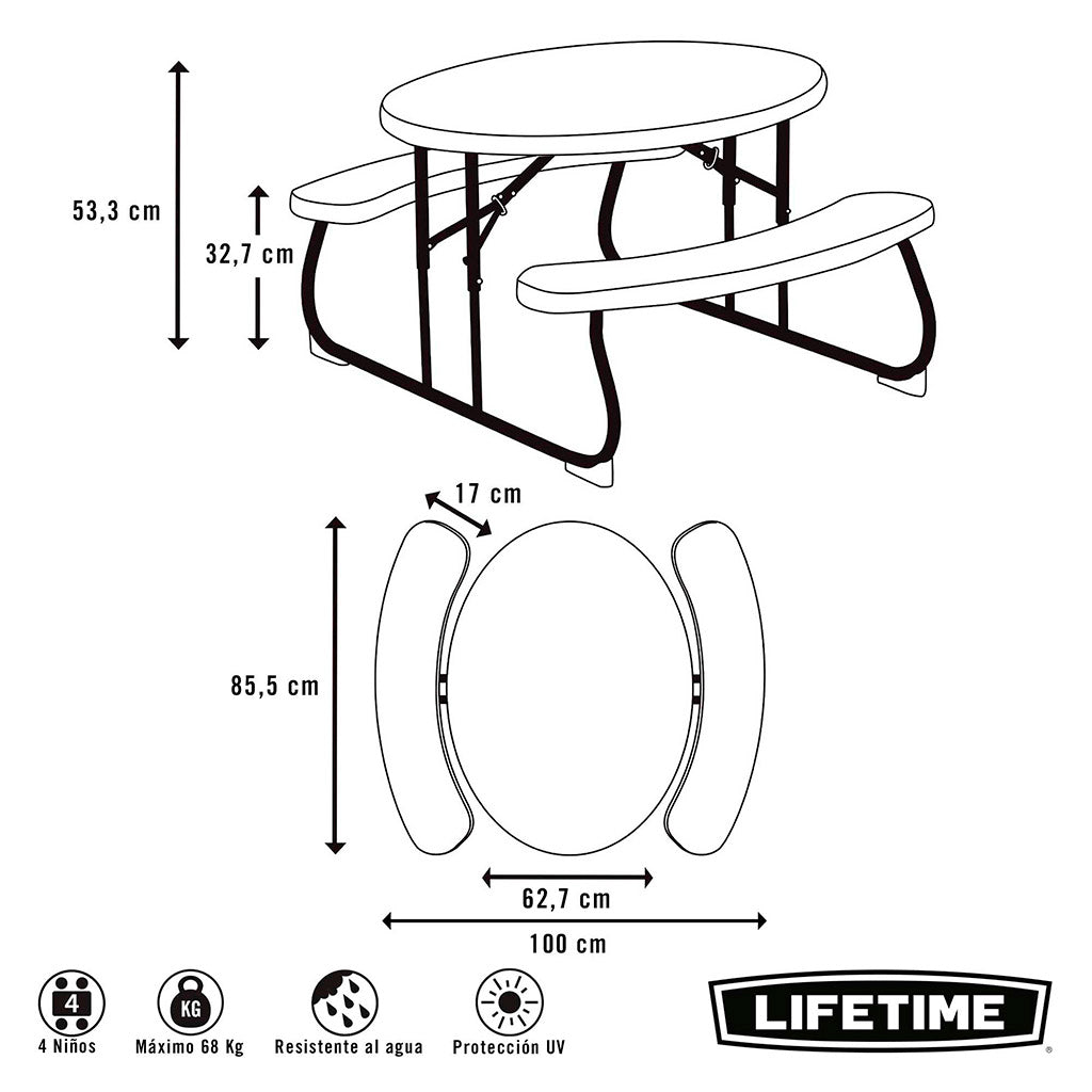 Mesa picnic plegable infantil ovalada - 85,5 x 100 x 53 cm - 92205 - Lifetime