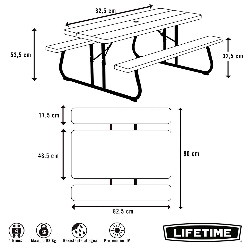 Mesa picnic plegable infantil rectangular - 82,5 x 90 x 53,5 cm - 92203 - Lifetime