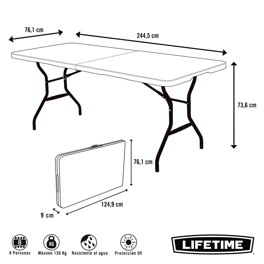 Mesa rectangular plegable blanco 245 x 76 x 74 cm - 92102 - Lifetime